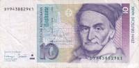 1993 Банкнота Германия ФРГ 10 марок Карл Фридрих Гаусс   VF