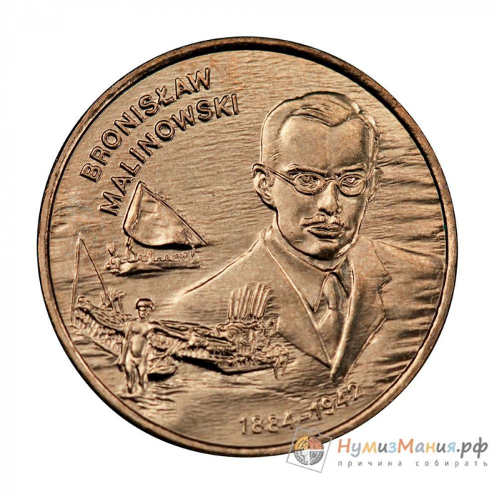 (049) Монета Польша 2002 год 2 злотых &quot;Б.К. Малиновский&quot;  Латунь  UNC