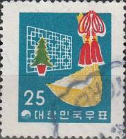 (№1958-286) Марка Корея Южная 1958 год "Рождественская елка и экран фортуны", Гашеная