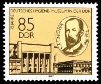 (1987-033) Марка Германия (ГДР) "К. Лингнер"    Музей гигиены, Дрезден III O