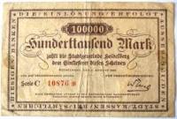 (№1923) Банкнота Германия 1923 год "100,000 Mark"