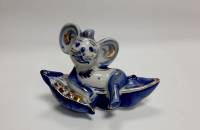 Фарфоровый сувенир "Мышонок на горохе", гжель, позолота