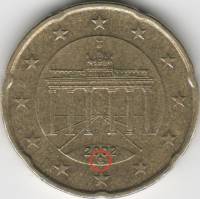 (2002) Монета Германия  2002 год 20 центов  1. Старая карта ЕС. Двор G  VF