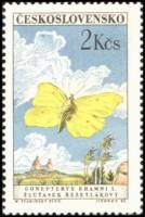 (1961-069) Марка Чехословакия "Лимонница"    Бабочки III Θ