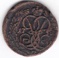 (1758) Монета Россия 1758 год 1/2 копейки   Деньга Медь  VF
