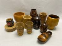 Набор посуды из дерева 11 предметов ступки, стаканы, горшки
