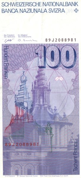 () Банкнота Швейцария 1989 год 100  &quot;&quot;   UNC