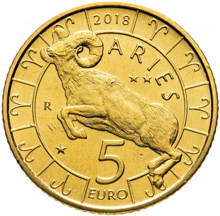(2018) Монета Сан-Марино 2018 год 5 евро &quot;Овен&quot;  Медь-Никель  UNC