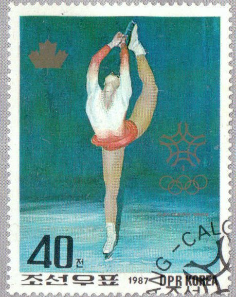 (1987-092) Марка Северная Корея "Фигурное катание"   Зимние ОИ 1988, Калгари III &Theta;
