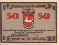 (№1921) Банкнота Германия 1921 год "50 Pfennig"