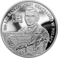 2009 Монета Польша 2009 год 10 злотых Центральный банк 180 лет  Серебро Ag 925  PROOF