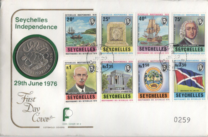 (1976) Монета Сейшелы 1976 год 10 рупий &quot;Декларация Независимости&quot;  Медь-Никель  Буклет с марками