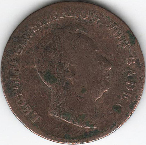 (1847) Монета Германия (Баден) 1847 год 1 крейцер &quot;Леопольд I&quot;  Медь  F