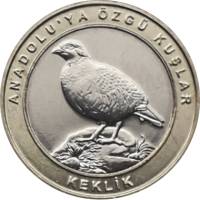 (2019) Монета Турция 2019 год 1 куруш "Азиатский кеклик" Внешнее кольцо жёлтое Биметалл  UNC