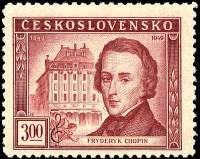 (1949-022) Марка Чехословакия "Ф. Шопен (Карминовая)"    100 лет со дня смерти Фридерика Шопена II Θ