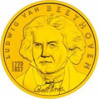 (004) Монета Австрия 2005 год 50 евро "Людвиг ван Бетховен" 1. Памятные Золото Au 986  PROOF