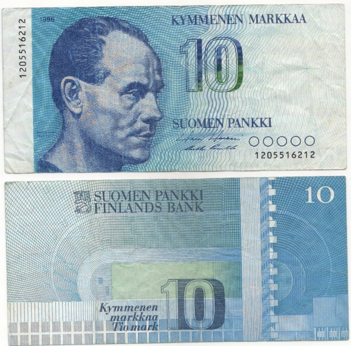 (1986) Банкнота Финляндия 1986 год 10 марок &quot;Пааво Нурми&quot; Holkeri - Puntila  VF