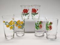Стаканы 6 шт стекло СССР рисунок цветы деколь высота 9, 11, 13 см
