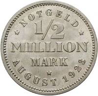 1923J Монета-нотгельд Германия Гамбург 500000 (1/2 миллиона) марок  Алюминий  UNC