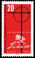 (1962-023) Марка Германия (ГДР) "Крест"  красная  Лидице III Θ