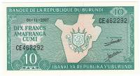 (2007) Банкнота Бурунди 2007 год 10 франков "Карта"   UNC