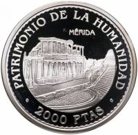 (1996) Монета Испания 1996 год 2000 песет "Мерида"  Серебро Ag 925  PROOF