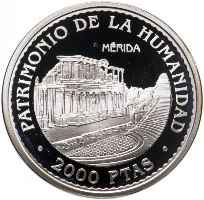 (1996) Монета Испания 1996 год 2000 песет &quot;Мерида&quot;  Серебро Ag 925  PROOF