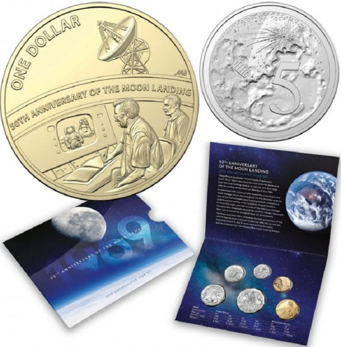(2019, 6 монет) Набор монет Австралия 2019 год &quot;Высадка на Луне. 50 лет&quot;   Буклет