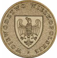 091 Монета Польша 2005 год 2 злотых Воеводство Великопольское  Латунь  UNC