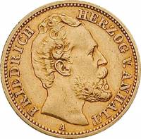 (№1875km21 (Фридрих I)) Монета Германия (Фридрих I) 1875 год 20 Mark (Фридрих I)