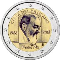 (19) Монета Ватикан 2018 год 2 евро "50 лет со дня смерти падре Пио"   UNC