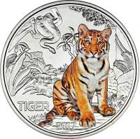 (005) Монета Австрия 2017 год 3 евро "Тигр"  Цветная Медь-Никель  UNC