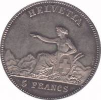 (№1863xs7) Монета Швейцария 1863 год 5 Francs (Ла-шо-де-фон)