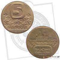 1979 Монета Финляндия 1979 год 5 марок Ледокол Урхо Латунь  XF