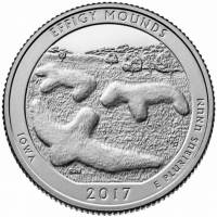 (036s) Монета США 2017 год 25 центов "Фигурные курганы"  Медь-Никель  UNC