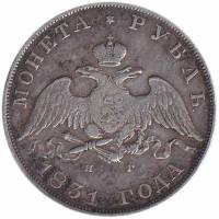 (1831, СПБ НГ) Монета Россия 1831 год 1 рубль  Длинные ленты Серебро Ag 868  XF