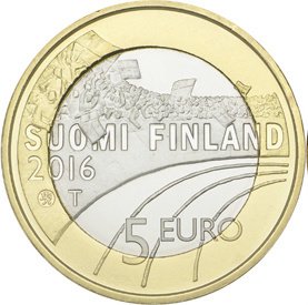 (048) Монета Финляндия 2016 год 5 евро &quot;Хоккей&quot; 2. Диаметр 27,25 мм Биметалл  UNC