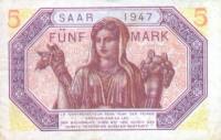 (№1947P-5) Банкнота Саар 1947 год "5 Mark"