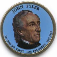(10d) Монета США 2009 год 1 доллар "Джон Тайлер"  Вариант №1 Латунь  COLOR. Цветная
