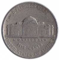 (1946) Монета США 1946 год 5 центов   Томас Джефферсон  VF