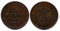 1865A Монета Германия (Пруссия) 1865 год 3 пфеннинга / 1/120 талера  Медь  VF
