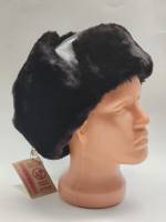 Шапка ушанка овчина кожа натуральн мех черная фабрика Белка СССР новая с этикеткой и пломбой 58 разм