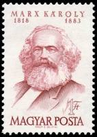 (1968-028) Марка Венгрия "Карл Маркс"    150 лет со дня рождения К. Маркса  III Θ