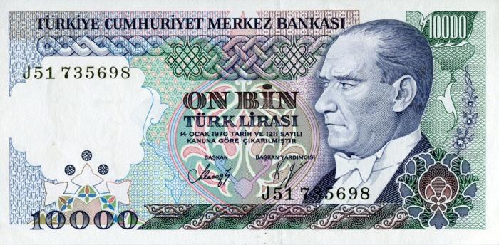 (,) Банкнота Турция 1989 год 10 000 лир &quot;Мустафа Кемаль Ататюрк&quot;   UNC