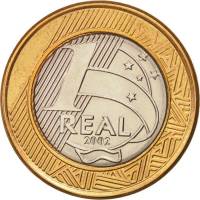  Монета Бразилия 2002 год 1     Биметалл  UNC