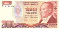 (1995) Банкнота Турция 1995 год 20 000 лир "Мустафа Кемаль Ататюрк"   UNC