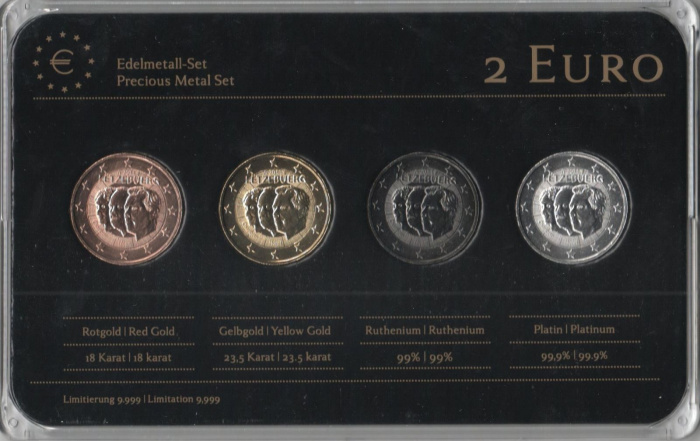 (2011, 4 м. по 2 Евро) Набор монет Люксембург 2011 год &quot;Великий герцог Жан. 50 лет титулу&quot; В разных 