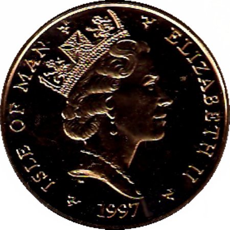 (1997) Монета Остров Мэн 1997 год 5 фунтов &quot;Елизавета и Филипп. 50 лет&quot;  Вирениум Вирениум  PROOF