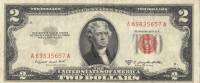 (1953B) Банкнота США 1953 год 2 доллара "Томас Джефферсон"   XF