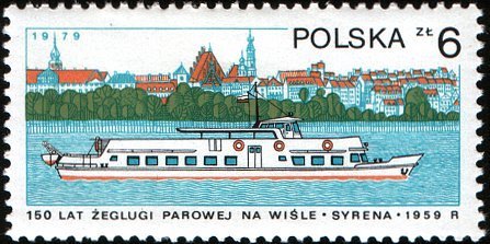 (1979-035) Марка Польша &quot;Теплоход 'Русалка'&quot;    150 лет навигации по реке Висла III Θ